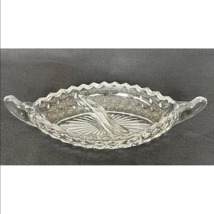 Fostoria Glassware American Clear Cubist Boat Divided Relish Condiment Dish 12”